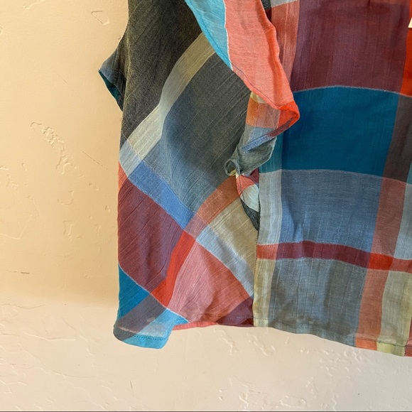 Anthro Maeve NWT Blue Plaid Ruffled Front Sleeveless Top - Picture 3 of 11